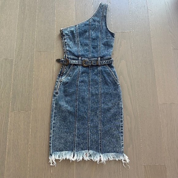 Retrofete Giorgio Dress in Atlas Denim One Shoulder Belt Western XS - With tags - Picture 2 of 10